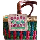 Nwt New    ghana Crazy    Handwoven Bolga Colorful Market Basket Leather Handles