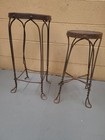 A Pair Of Antique Ice Cream Parlor Stools Twisted Wrought Iron 