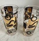 Rare Vtg Automotive Bar Glasses Set Of 4 Gold black Mid Century
