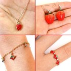 Strawberry Costume Jewelry Girls-adjustable Ring Necklace Earrings Bracelet Set