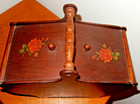 Antique Curved Wooden Sewing Storage Box  2 Doors   Handle Rose Designs  Footed