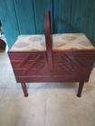 Vintage Oak Wooden Accordion Sewing Box With Handle And Legs 20x9x24 Folded