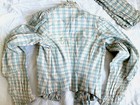 Antique 1800 s Ladies Gingham Bodice W Cummerbund   Stays   Mutton Sleeves Xxs