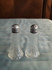 6 Vintage Mini Salt And or Pepper Shakers Pressed Glass sterling Silver Tops 