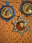 Set Of 3 Vintage Posts Raisin Bran Metal Tin Badge  Sitting Bull  Custer