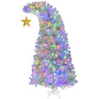 6ft Artificial Silver Tinsel Christmas Tree With 300 Led Light Holiday Xmas
