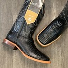 Men s Rodeo Cowboy Boots Lizard Print Leather Western Square Toe Black Botas  