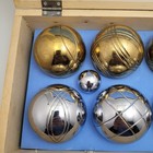 Vintage Chrome   Gold Petanque Boules Bocce Balls Set Wooden Case Some Rust