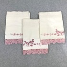 Vtg Set Of 3 Ecru Cotton Valance Embroidered Crochet Edging  54x13  Each Muslin