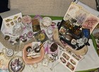 Antique vintage Jewelry Collectables   Vanity Collection huge Lot W sewing Box