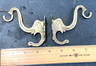  2  Vintage Brass Elephant Head Trunk Up Wall Mount Key  Coat Hooks Nos Patina