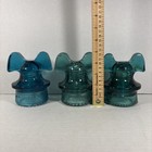 Lot Of 3 Antique Glass Insulator Hemingray Mickey Mouse Blue Aqua 60 1890-1893
