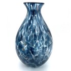 Art Glass Vase Blue White Mottled Splatter Gold Flecks Hand Blown 10 In Vintage