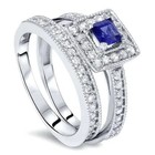 3ct Art Deco Style Lab-created Sapphire   Diamond Wedding 14k White Gold Fn Ring