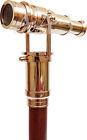 Vintage Brass Telescope Hidden Cane Folding Wooden Walking Stick Nautical Gift
