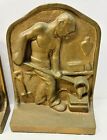 Vintage Brass Bronze Bookends Foundry Iron Metal Worker Art Deco Industrial