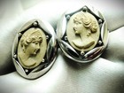 Gorgeous Antique Vintage Sterling Silver Lava Cameo Goddess Hera Cufflinks 