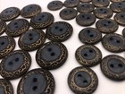 Vtg Black 2-hole Button W  Ornate Upward Sloping Border 15mm 21mm Lot Of 6   60