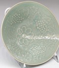 Korean Celadon Porcelain Bowl 5 75  Grapevine Relief Seokbong        Signed