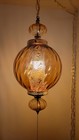 Vtg Mid Century Modern Triple Glass Globe   Brass Swag Lamp Light