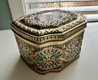 Vintage Hinged Embossed Metal Tea candy Tin Floral Roses Trinkets Box England
