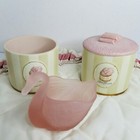 Vintage Vanity Decor Set Pink Swan Jar Lot Waverly Ruffle Mat Shabby Chic Set 3