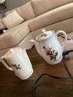 Two Vintage Mid-century Ceramic Electric Teapot Moss Rose Pattern Japan Working