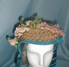 Civil War Antique Straw Hat Victorian 1860 Blue Silk Trim W  Flowers