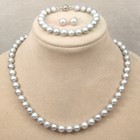 Genuine 7-8mm Natural Gray Freshwater Pearl Necklace Bracelet Earrings Set 18  