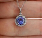 2ct Lab-created Tanzanite Halo Pendant Necklace 14k White Gold Plated 18  Chain