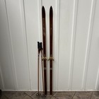 Vintage Bonna Model 2000 Wood Skis 180cm W  Skilom Poles Norway Decor