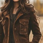 Women Vintage Brown Suede Leather Trench Coat Mid-length Western Style Coat
