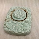 China Old Porcelain Blue Glazed Relief Dragon And Phoenix Pattern Inkstone