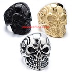 Mendel Gold Plated Black Stainless Steel Mens Gothic Biker Skull Ring Size 7-15