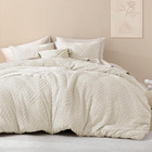 King Size Comforter Set Beige  3 Pieces Cream Tufted Boho Farmhouse Bedding Comf