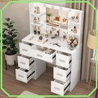 Vanity Makeup Desk With 10 Led Lighted Mirror And 7 Drawers Dresser Table Us