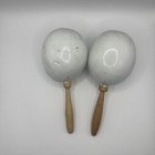 Handmade Genuine Mexico Mexican Wooden Maracas Shakers Lot  2  White Painted 