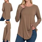 Women s Round Crew Neck Long Sleeve Tunic Top Basic Loose Fit T Shirt