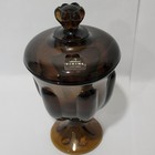 Viking Glass Brown Six Petal Footed Candy Dish With Lid Vintage Mcm 1960s