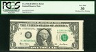 2001  1 Federal Reserve Note Pcgs 30 - Misaligned Face Printing Error