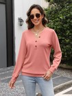 Womens V Neck Long Sleeve Sweatshirts Half Button Lightweight Pullover Fashio   