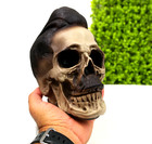Rockabilly Pompadour Skull Figurine Statue Mustache Skeleton Halloween Decor