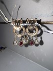 Cat Head Clip-on Dangle drop Earrings Black   Gold Metal Clear Rhinestone Pav  
