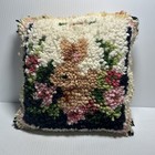 Vtg Easter Bunny Rabbit Spring Latch Hook Yarn Pillow Fabric Back 10x10 340l