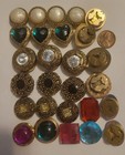 Vintage 25 Button Covers Jeweled Faux Gold   Silver Tone Lot Elegant Rhinestone 