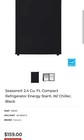 Seasons   2 4 Cu  Ft  Compact Refrigerator Energy Star    W  Chiller  Black