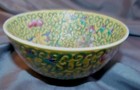 Stunning Chinese Famille Yellow   Green Floral Vines Bowl highly Decorated