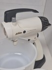 Vtg 1950 s Sunbeam Mixmaster Model 12 White Black Stand Mixer   2 Glasbake Bowls