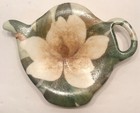 Two Teabag Holder Teapot Shape  Made In Italy  Red Bird magnolia Flower  Used