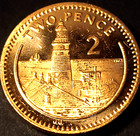 Gibraltar Two Pence Coin 2000 Bu - Lighthouse Europa Point 26mm Uk Europe